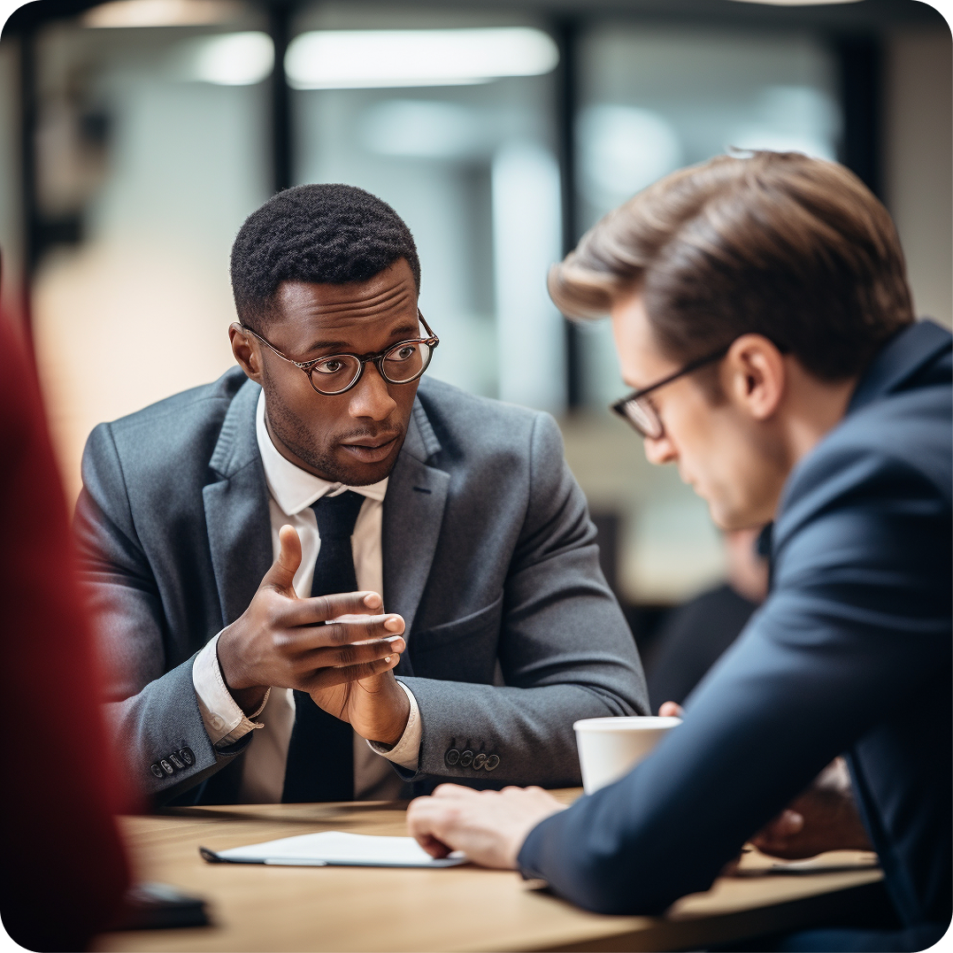 Business professionals discussing payments