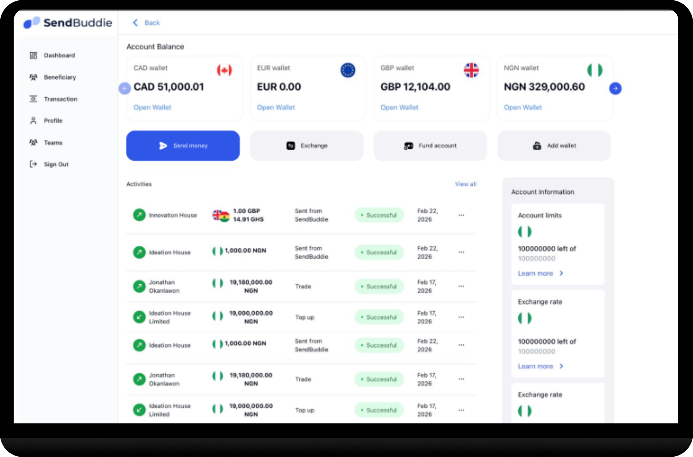 SendBuddie dashboard preview